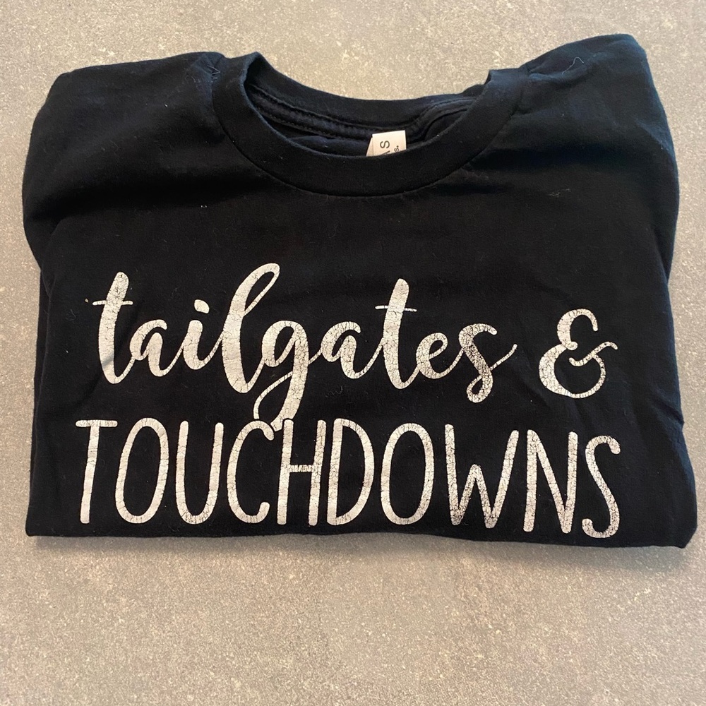 Women’s Black Tee with Tailgates & Touchdowns Print